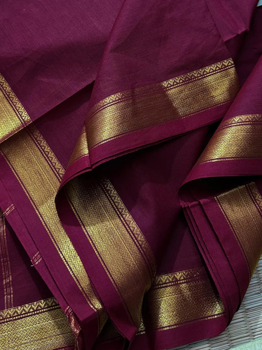 Magenta Pink Elegant Kanchi Cotton Saree with Rich Zari Border & Tassel Pallu
