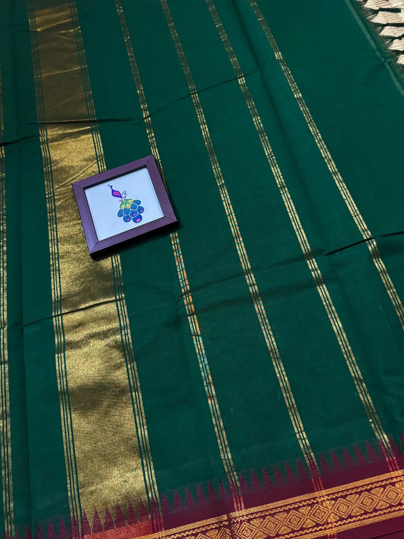 Green Elegant Kanchi Cotton Saree with Rich Zari Border & Tassel Pallu