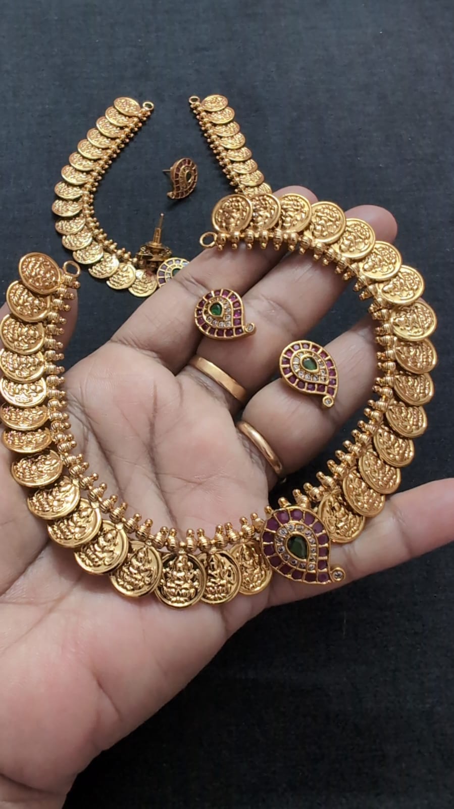 Lakshmi Kasu Necklace Set with Stud Earrings