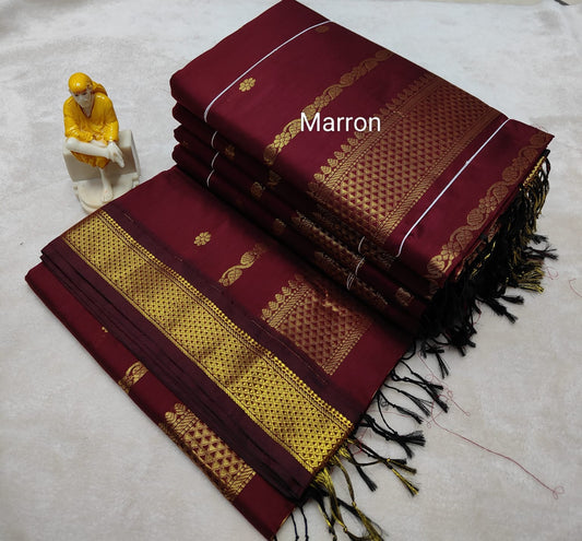 Premium Maroon Gadwal Kalyani Cotton Silk Saree with Rich Gold Zari Border