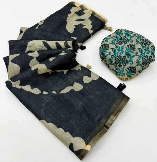 Black Linen Kalamkari Saree