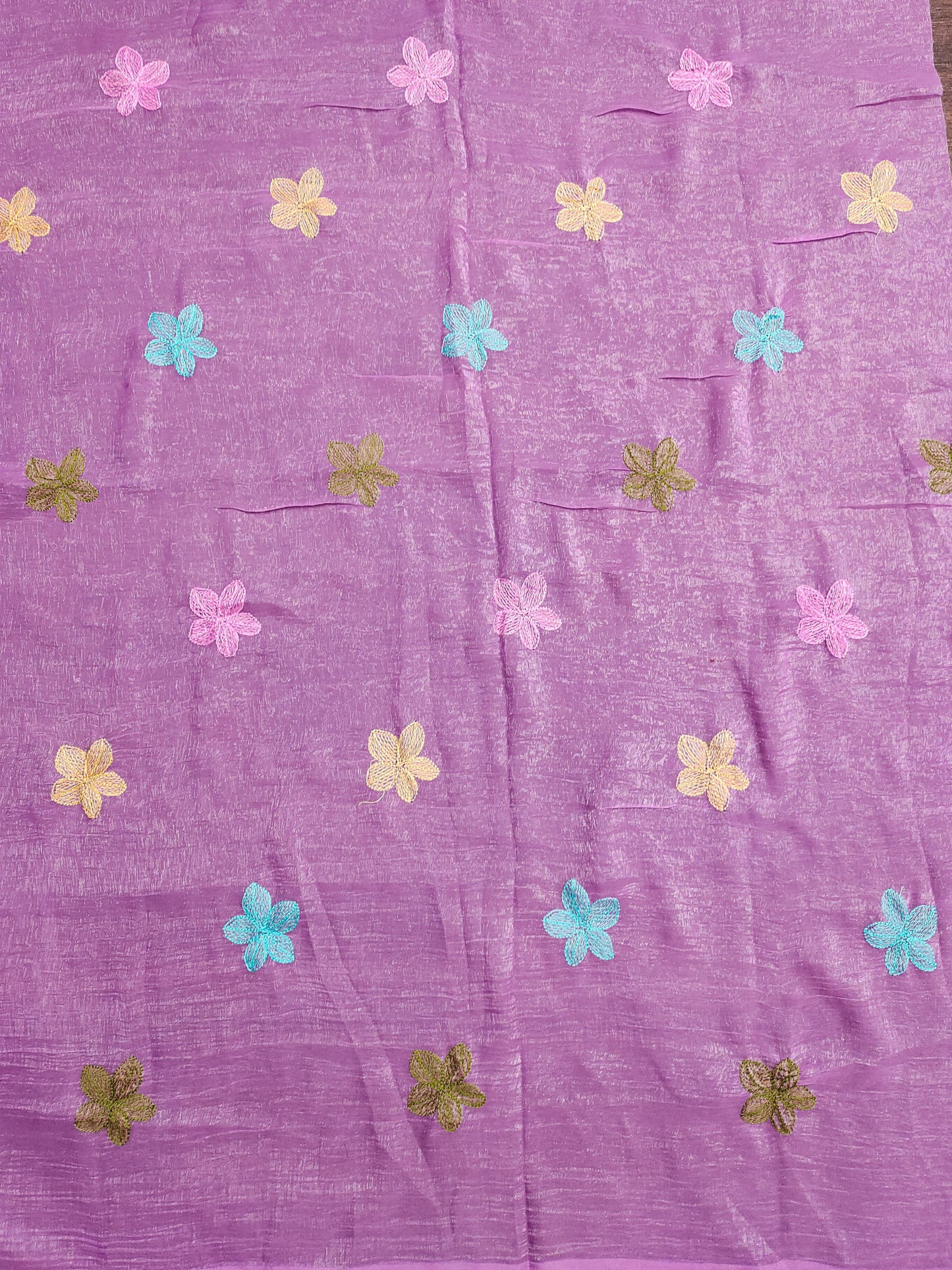 Florious Lavender Viscose Crunchy Silk Floral Embroidered Designer Party Wear Saree with Swarovski Work