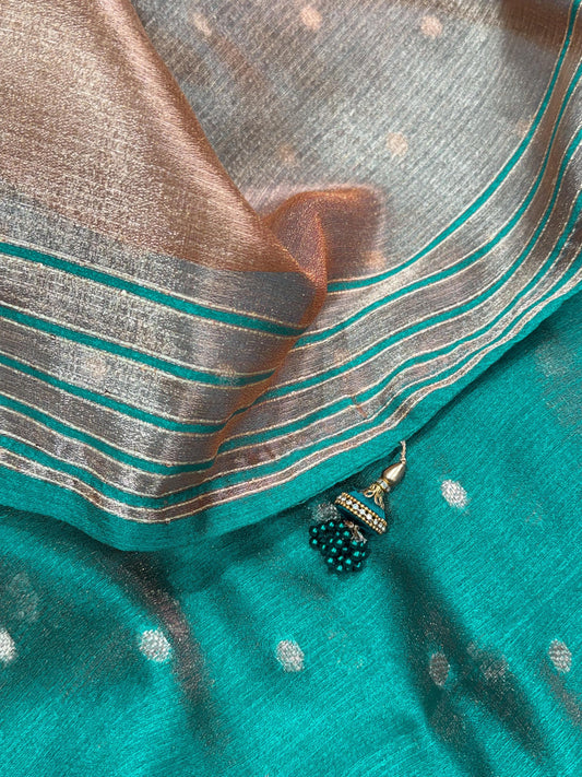 Surili Teal Blue Banarasi Organza Silk Saree with Zari Border
