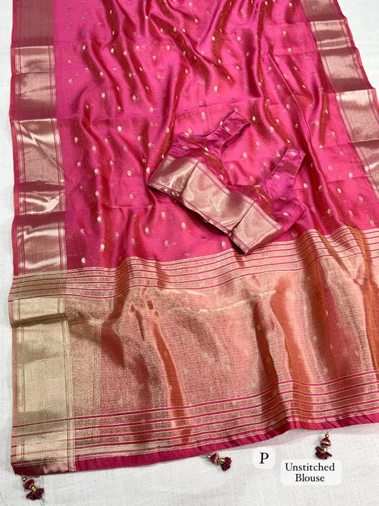 Surili Rani Pink Banarasi Organza Silk Saree with Zari Border