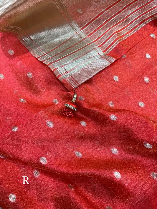 Surili Red Banarasi Organza Silk Saree with Zari Border