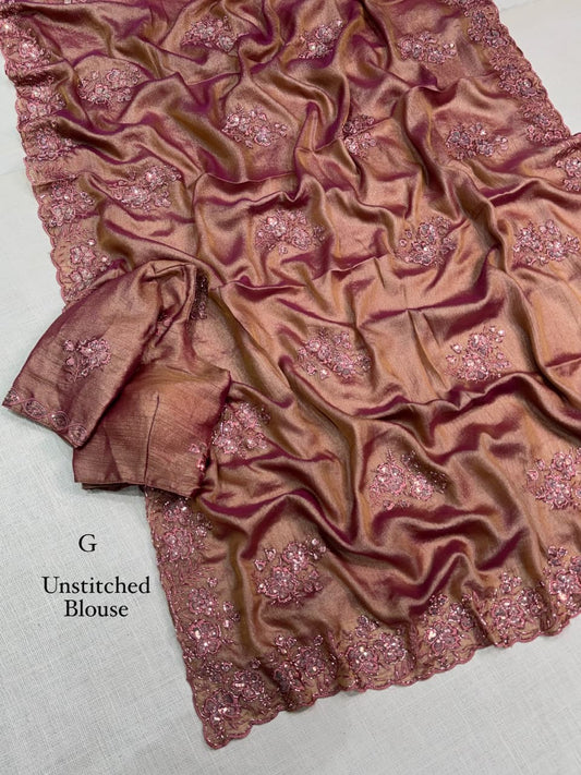 Mariya Dusty Rose Meeri Gold Saree with Sequins Beads Embroidery