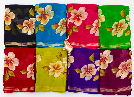 Lime Green Marshmallow 3D Floral Print Saree