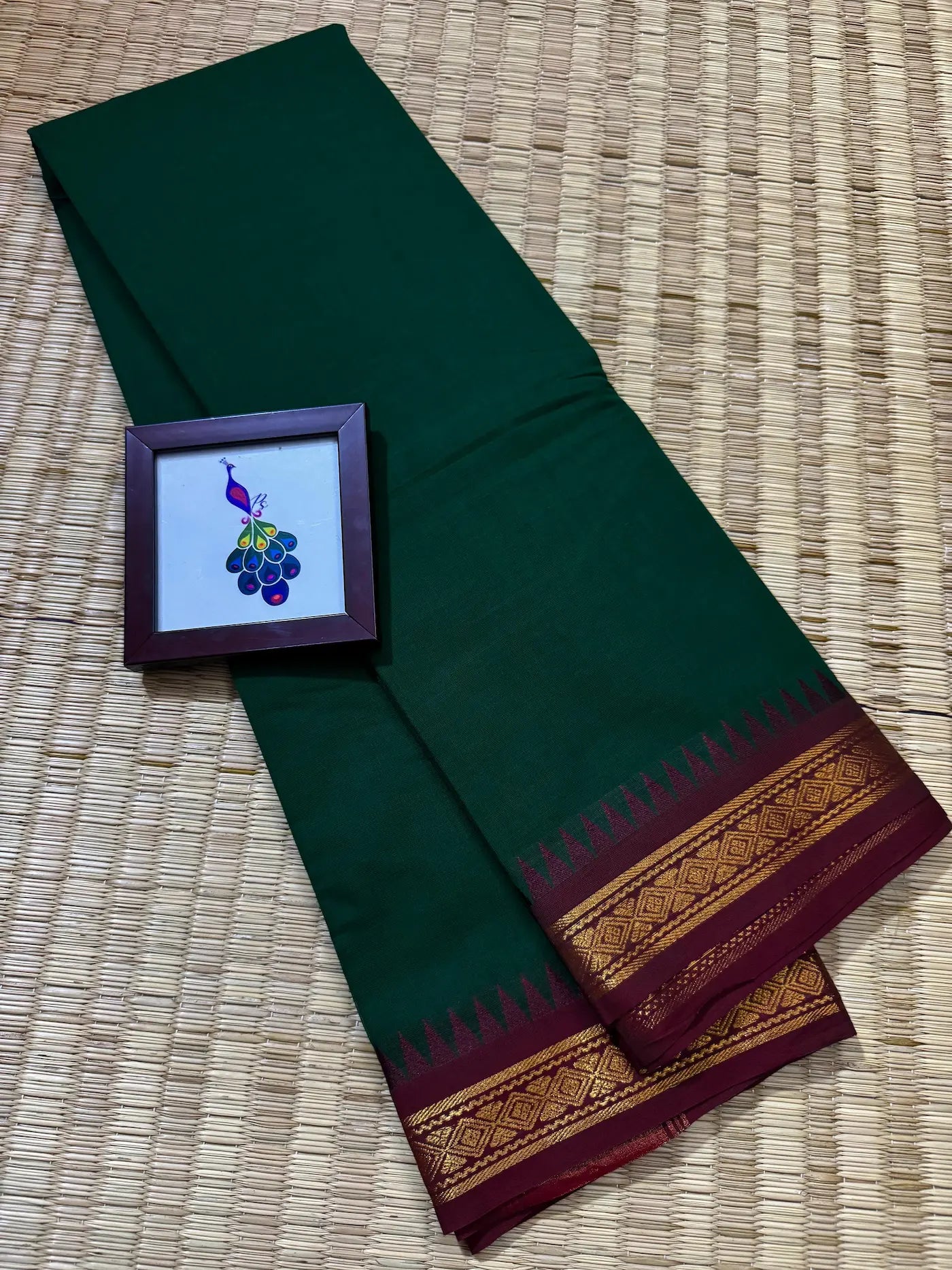 Green Elegant Kanchi Cotton Saree with Rich Zari Border & Tassel Pallu