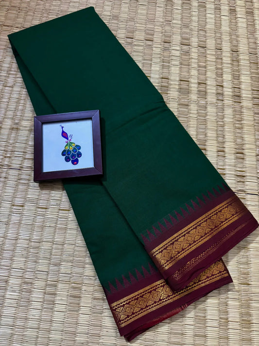 Green Elegant Kanchi Cotton Saree with Rich Zari Border & Tassel Pallu