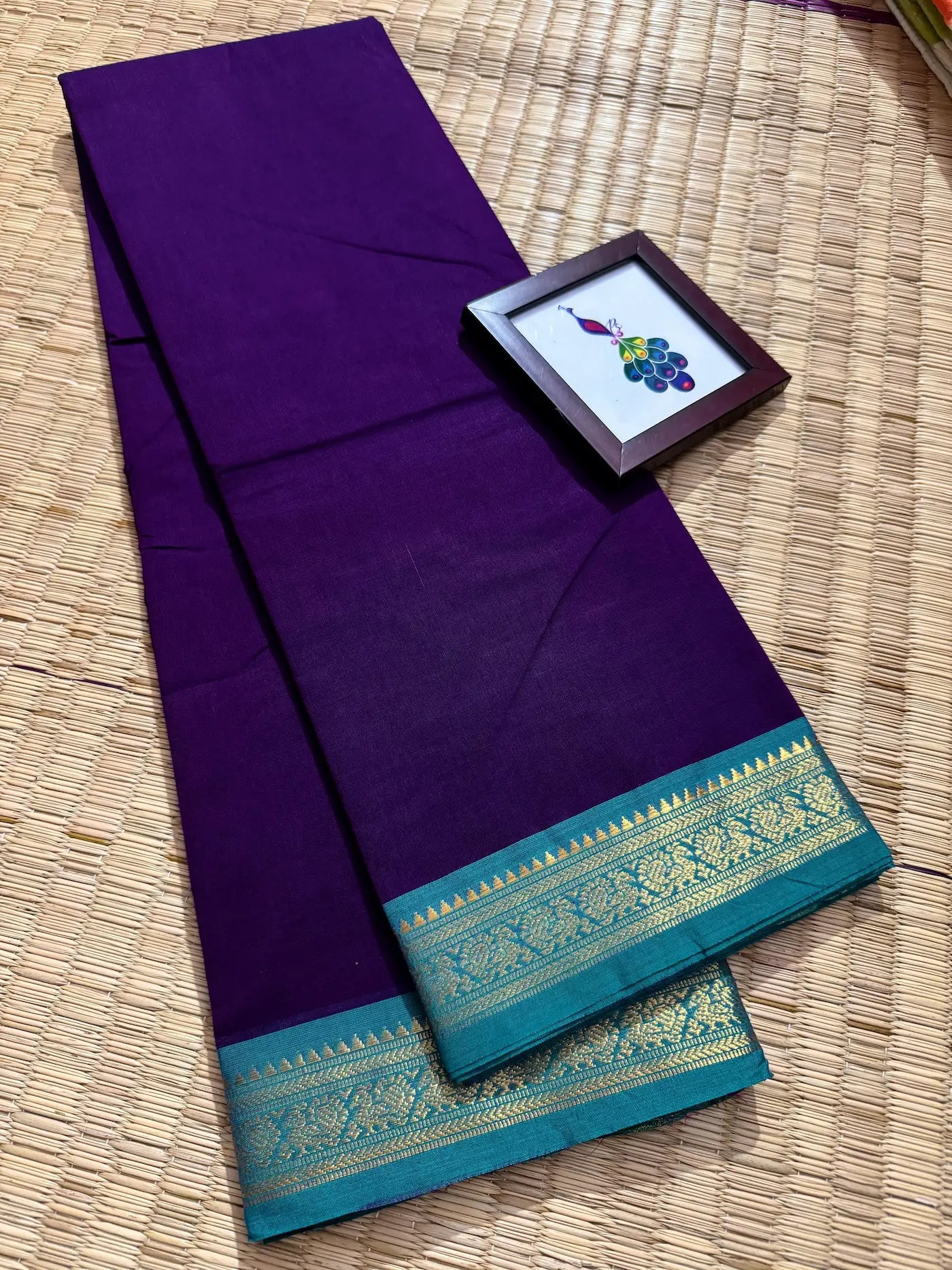 Royal Purple Elegant Kanchi Cotton Saree with Rich Zari Border & Tassel Pallu
