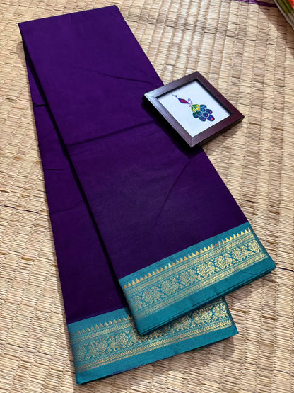 Royal Purple Elegant Kanchi Cotton Saree with Rich Zari Border & Tassel Pallu