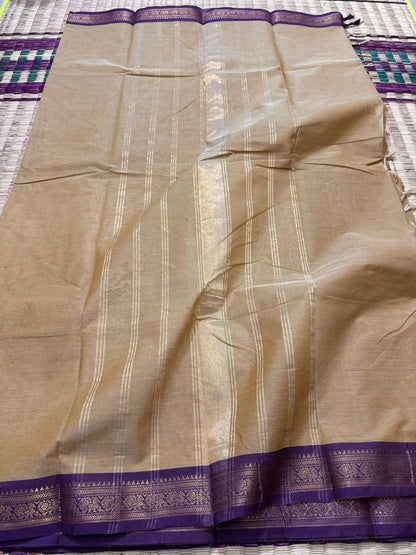 Sandstone Elegant Kanchi Cotton Saree with Rich Zari Border & Tassel Pallu