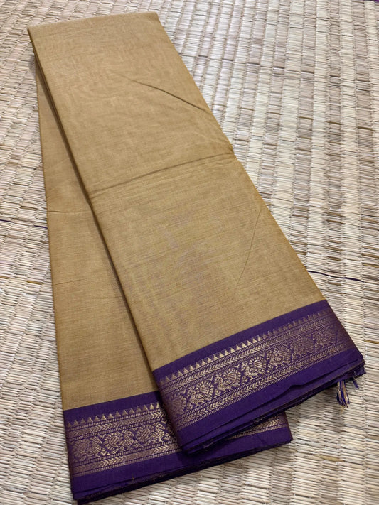 Sandstone Elegant Kanchi Cotton Saree with Rich Zari Border & Tassel Pallu