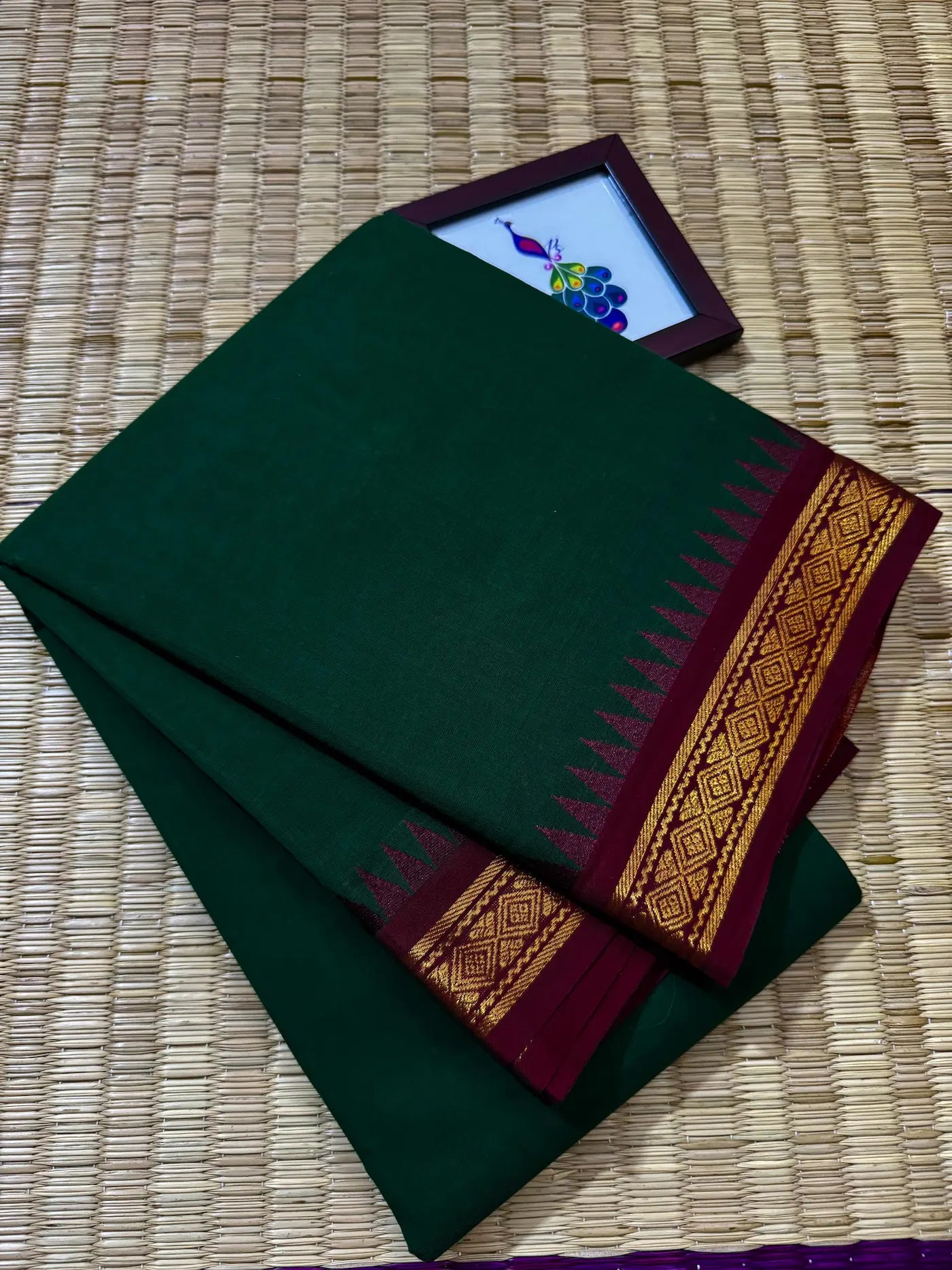 Green Elegant Kanchi Cotton Saree with Rich Zari Border & Tassel Pallu