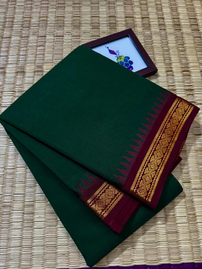 Green Elegant Kanchi Cotton Saree with Rich Zari Border & Tassel Pallu