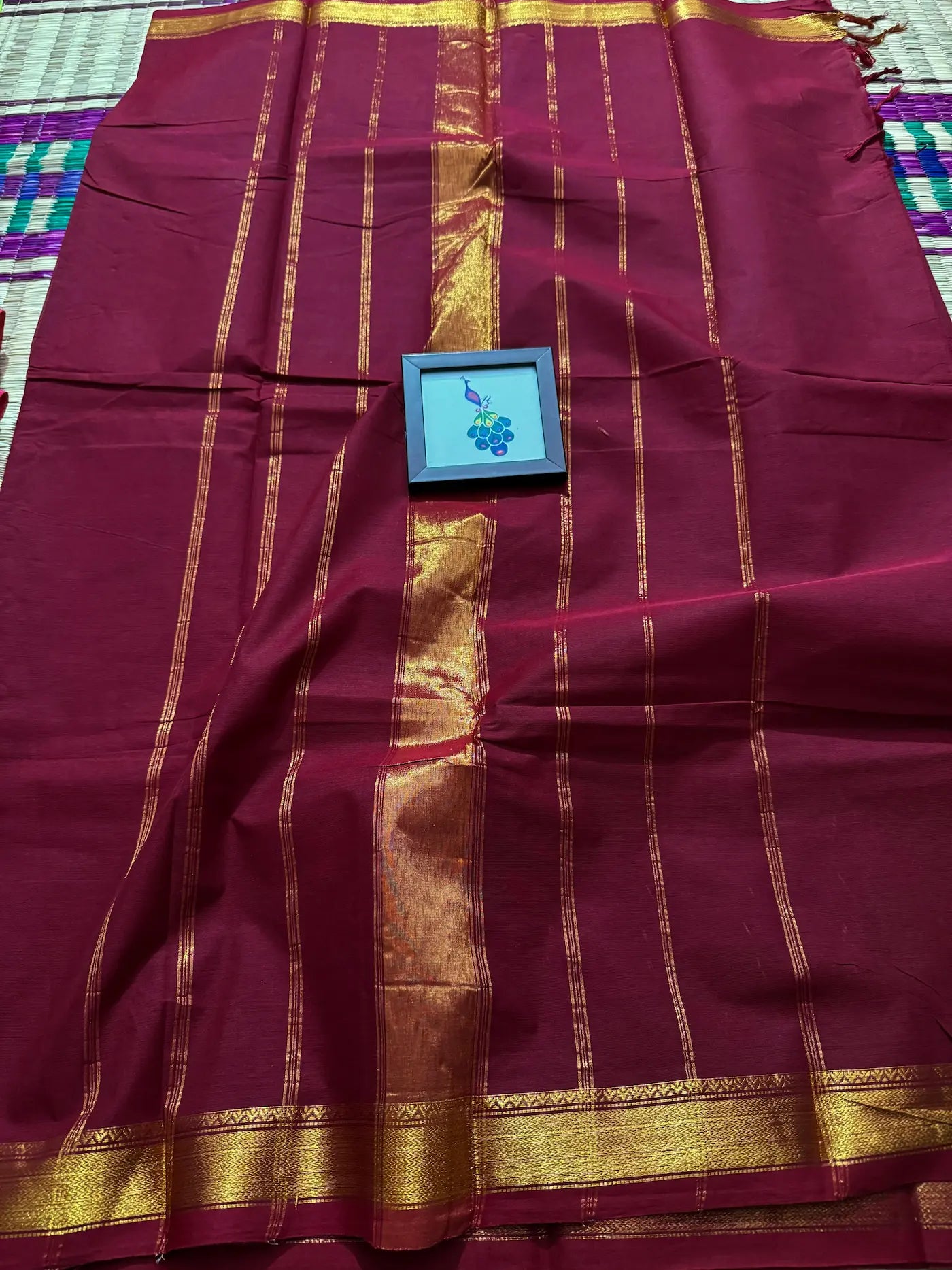 Maroon Elegant Kanchi Cotton Saree with Rich Zari Border & Tassel Pallu