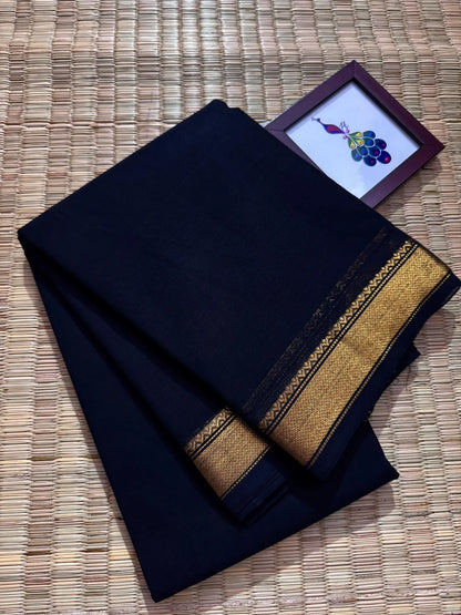 Black Elegant Kanchi Cotton Saree with Rich Zari Border & Tassel Pallu