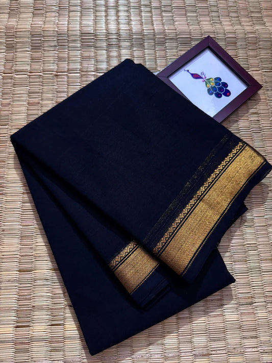 Black Elegant Kanchi Cotton Saree with Rich Zari Border & Tassel Pallu