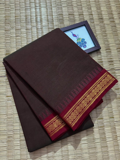 Coffee Bean Elegant Kanchi Cotton Saree with Rich Zari Border & Tassel Pallu