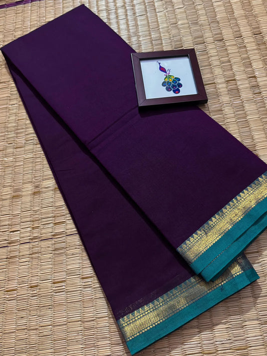 Royal Purple Elegant Kanchi Cotton Saree with Rich Zari Border & Tassel Pallu