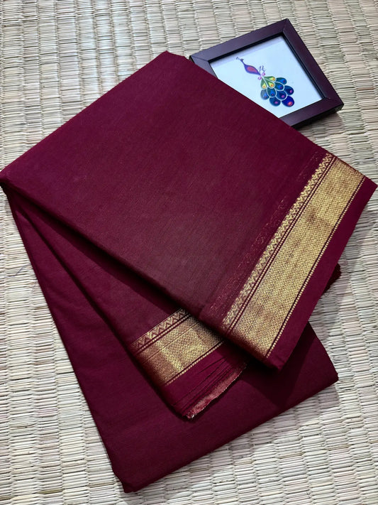 Maroon Elegant Kanchi Cotton Saree with Rich Zari Border & Tassel Pallu