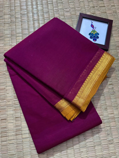 Magenta Pink Elegant Kanchi Cotton Saree with Rich Zari Border & Tassel Pallu