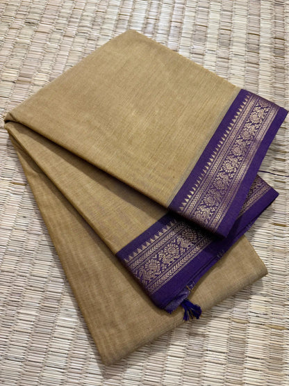 Sandstone Elegant Kanchi Cotton Saree with Rich Zari Border & Tassel Pallu