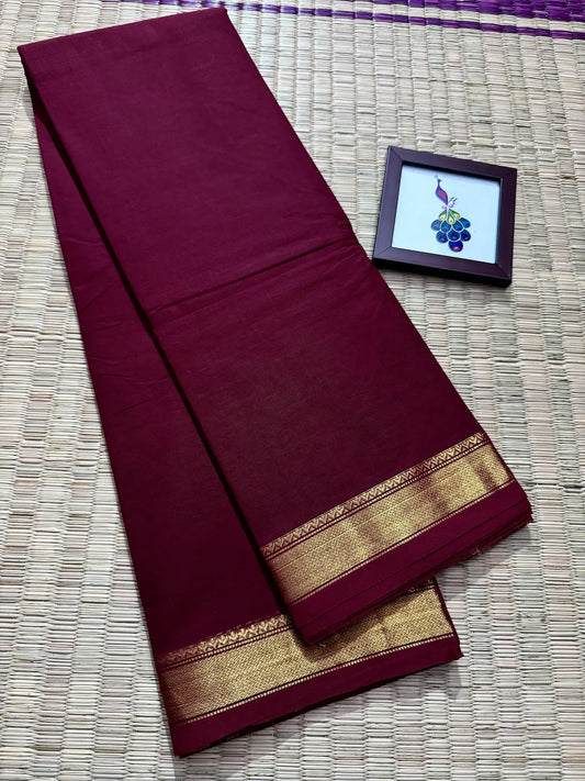 Maroon Elegant Kanchi Cotton Saree with Rich Zari Border & Tassel Pallu