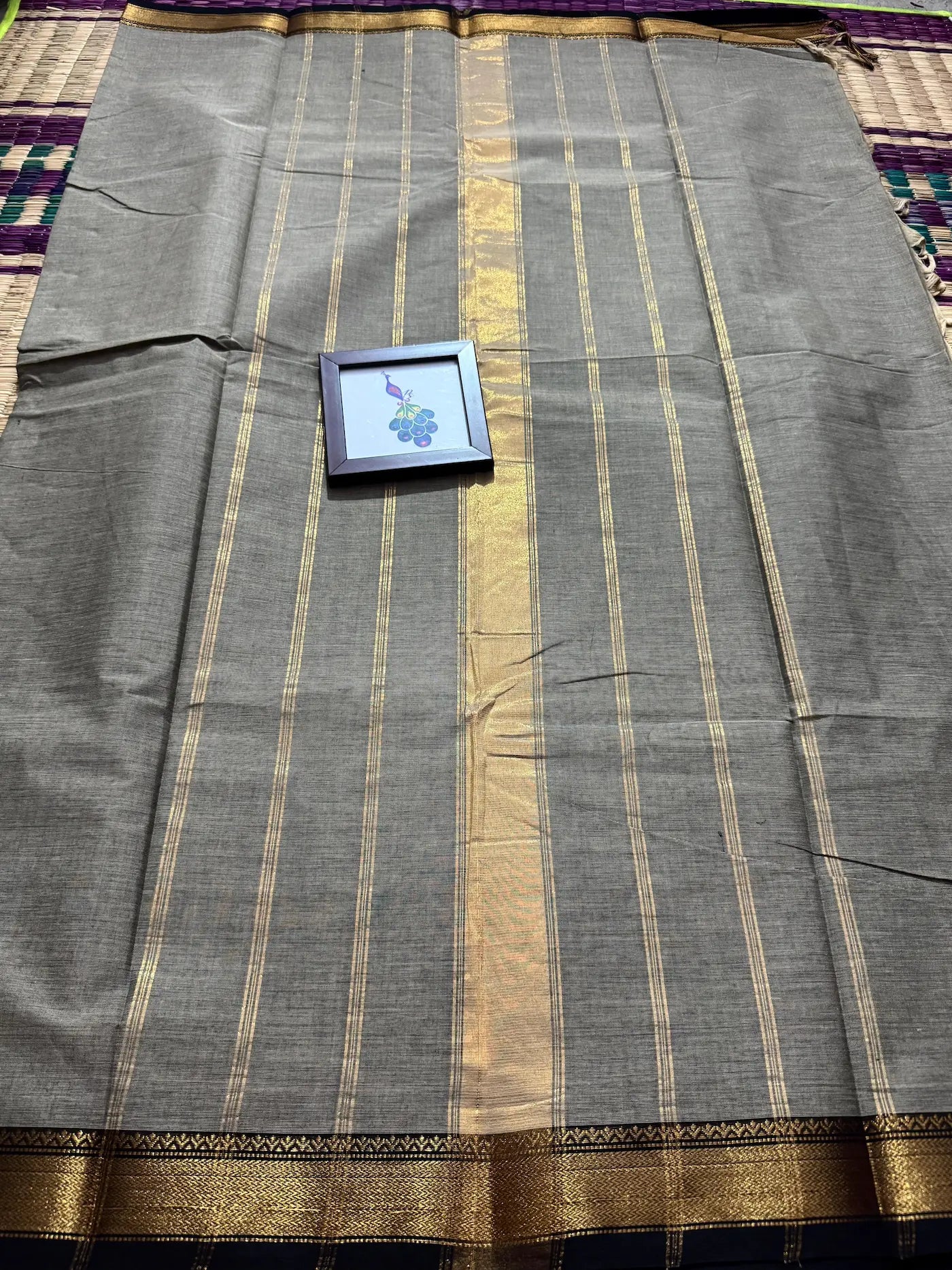 Gray Elegant Kanchi Cotton Saree with Rich Zari Border & Tassel Pallu