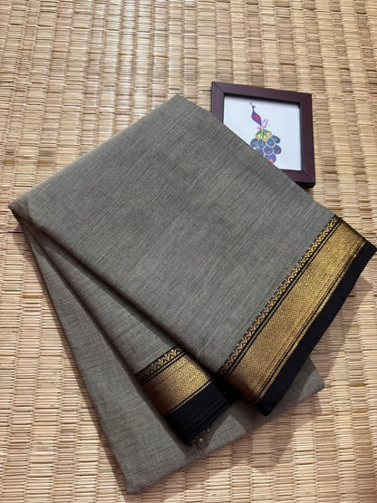 Gray Elegant Kanchi Cotton Saree with Rich Zari Border & Tassel Pallu