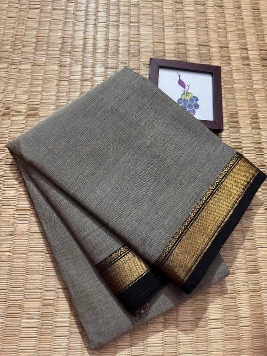 Gray Elegant Kanchi Cotton Saree with Rich Zari Border & Tassel Pallu