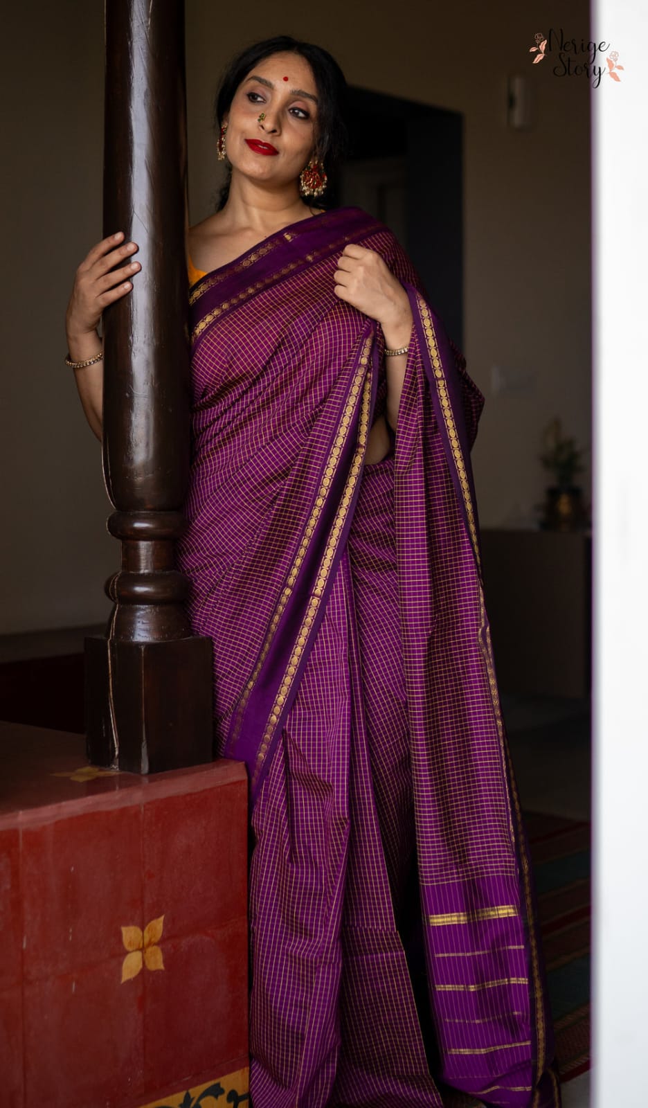 Mangalyam Rani Pink Arani Checked Cotton Saree with Rich Zari Border & Running Blouse