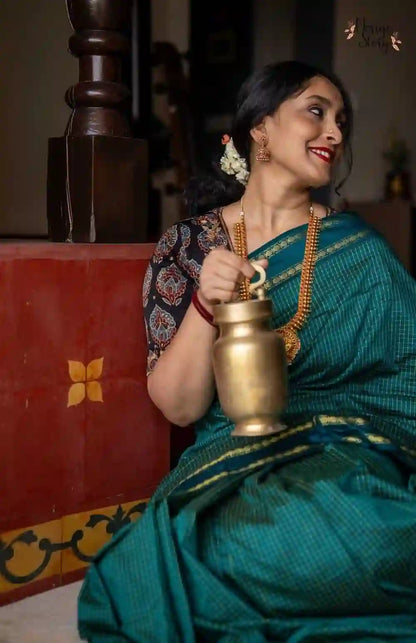 Mangalyam Rama Green Arani Checked Cotton Saree
