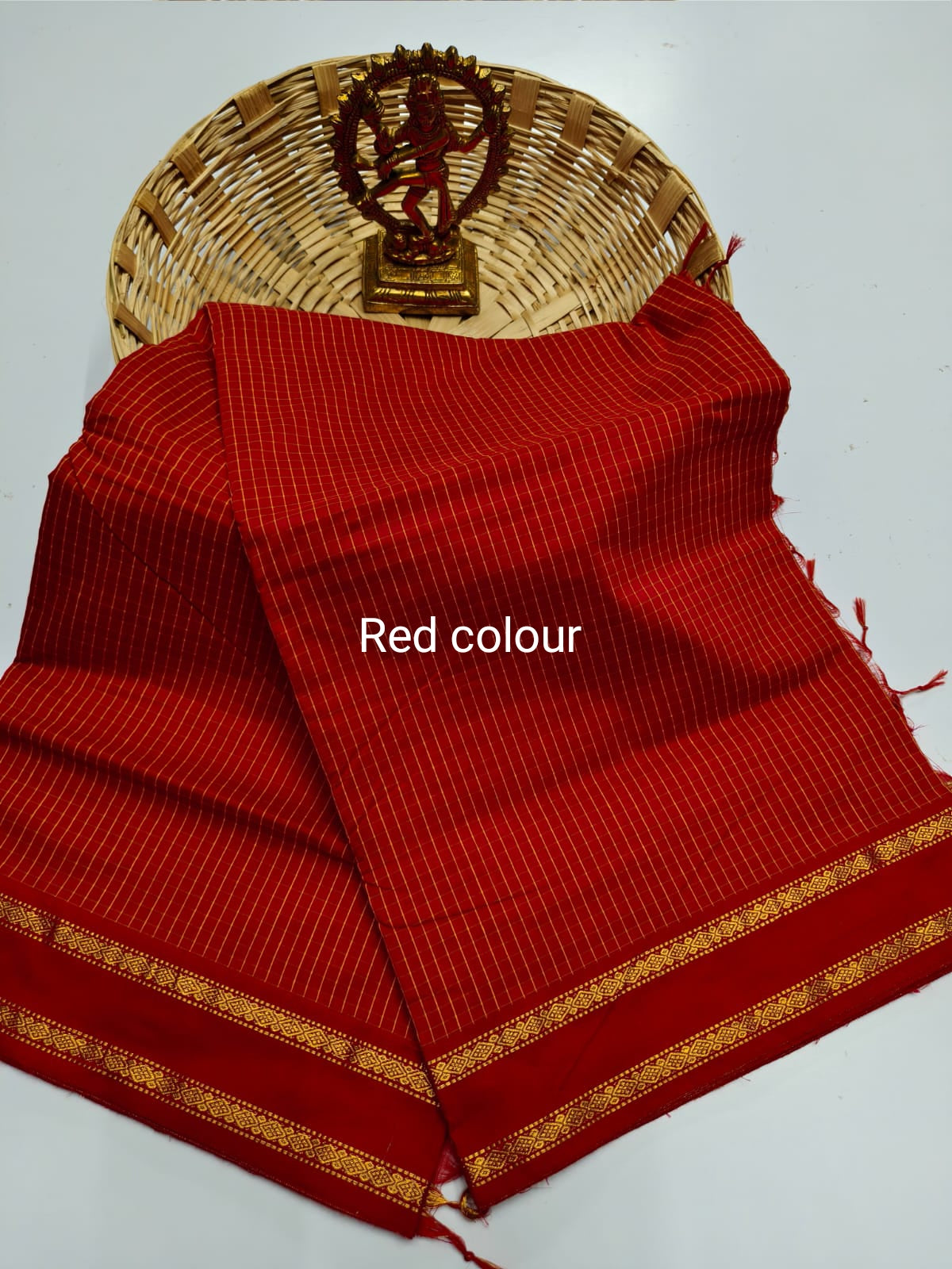 Mangalyam Brick Red Arani Checked Cotton Saree with Rich Zari Border & Running Blouse