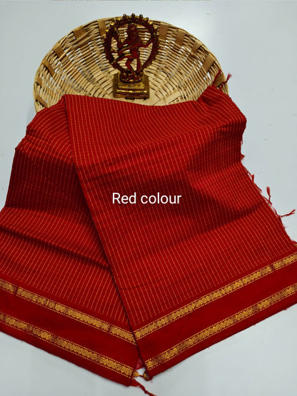Mangalyam Brick Red Arani Checked Cotton Saree with Rich Zari Border & Running Blouse