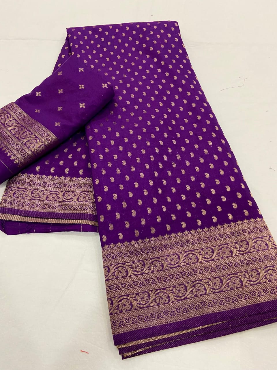 Royal Purple Pure Khadi Georgette Silk Saree with Rich Zari Butti & Traditional Woven Border