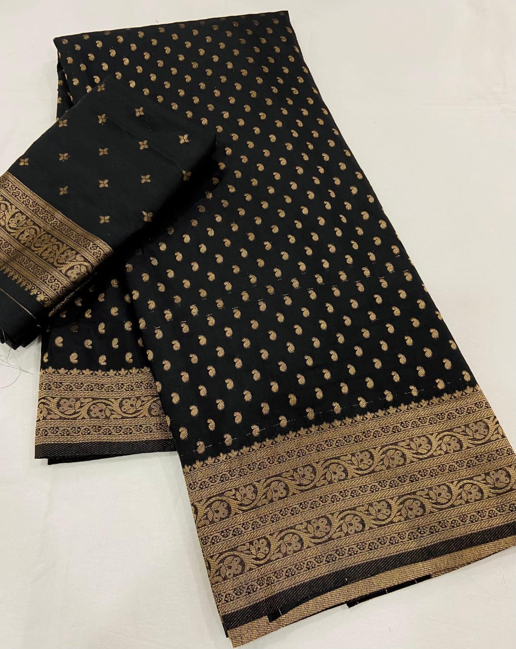Black Pure Khadi Georgette Silk Saree with Rich Zari Butti & Pichwai Woven Border