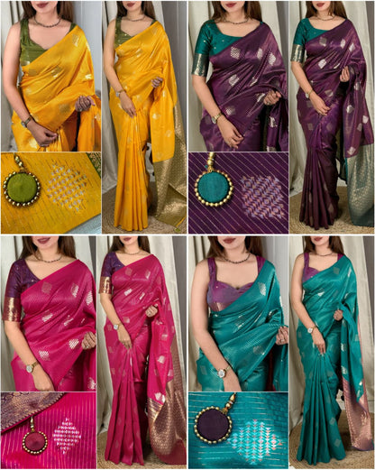 Saanvi Teal Blue Banarasi Silk Saree with Dual Zari Minakari Weaving & Contrast Pallu