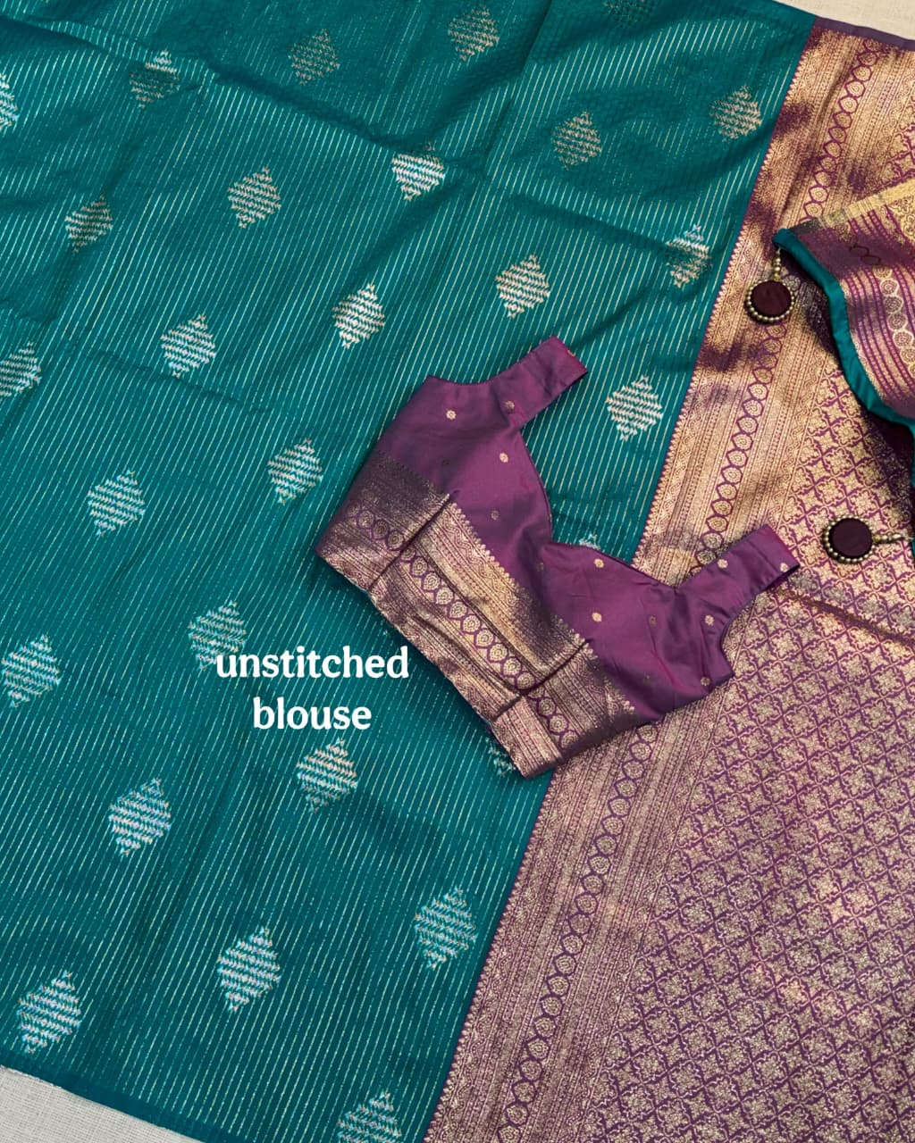 Saanvi Teal Blue Banarasi Silk Saree with Dual Zari Minakari Weaving & Contrast Pallu