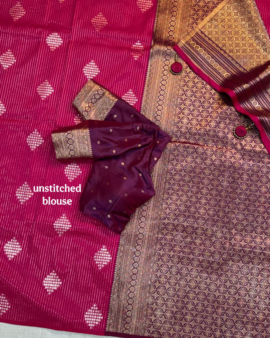 Saanvi Rani Pink Banarasi Silk Saree with Dual Zari Minakari Weaving & Contrast Pallu