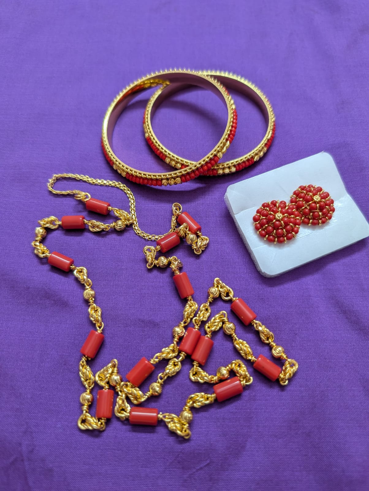 Red Bead Traditional Jewellery Combo Set