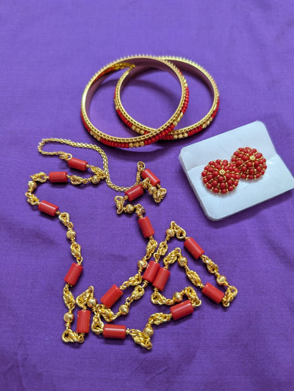 Red Bead Traditional Jewellery Combo Set