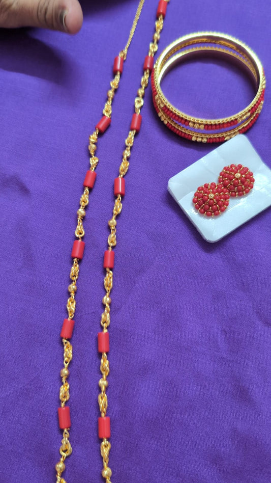 Red Bead Traditional Jewellery Combo Set