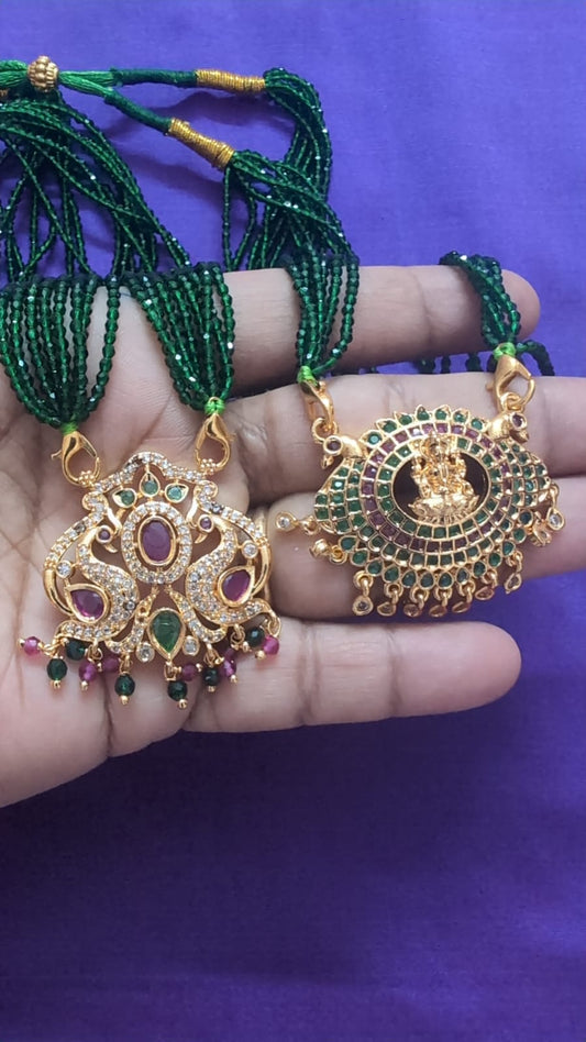 Premium Multi-Layer Green Crystal Beads Lakshmi Temple Pendant Necklace for Women | Traditional Ethnic Jewellery
