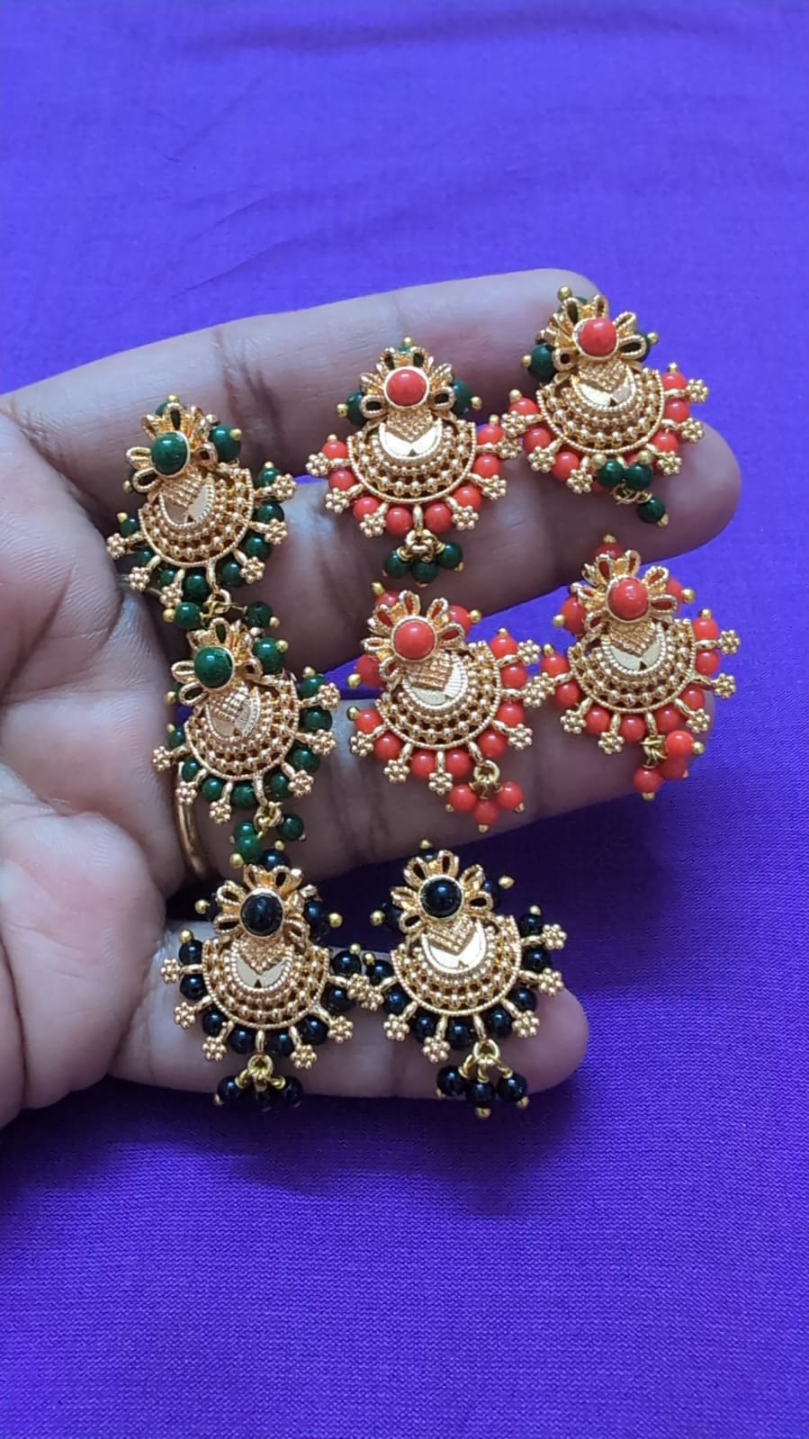 Premium Antique Gold Beaded Chandbali Earrings for Women | Traditional Ethnic Party Wear Earrings (Available in Red, Green & Black)