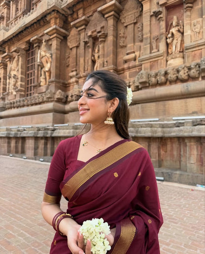 Premium Maroon Gadwal Kalyani Cotton Silk Saree with Rich Gold Zari Border