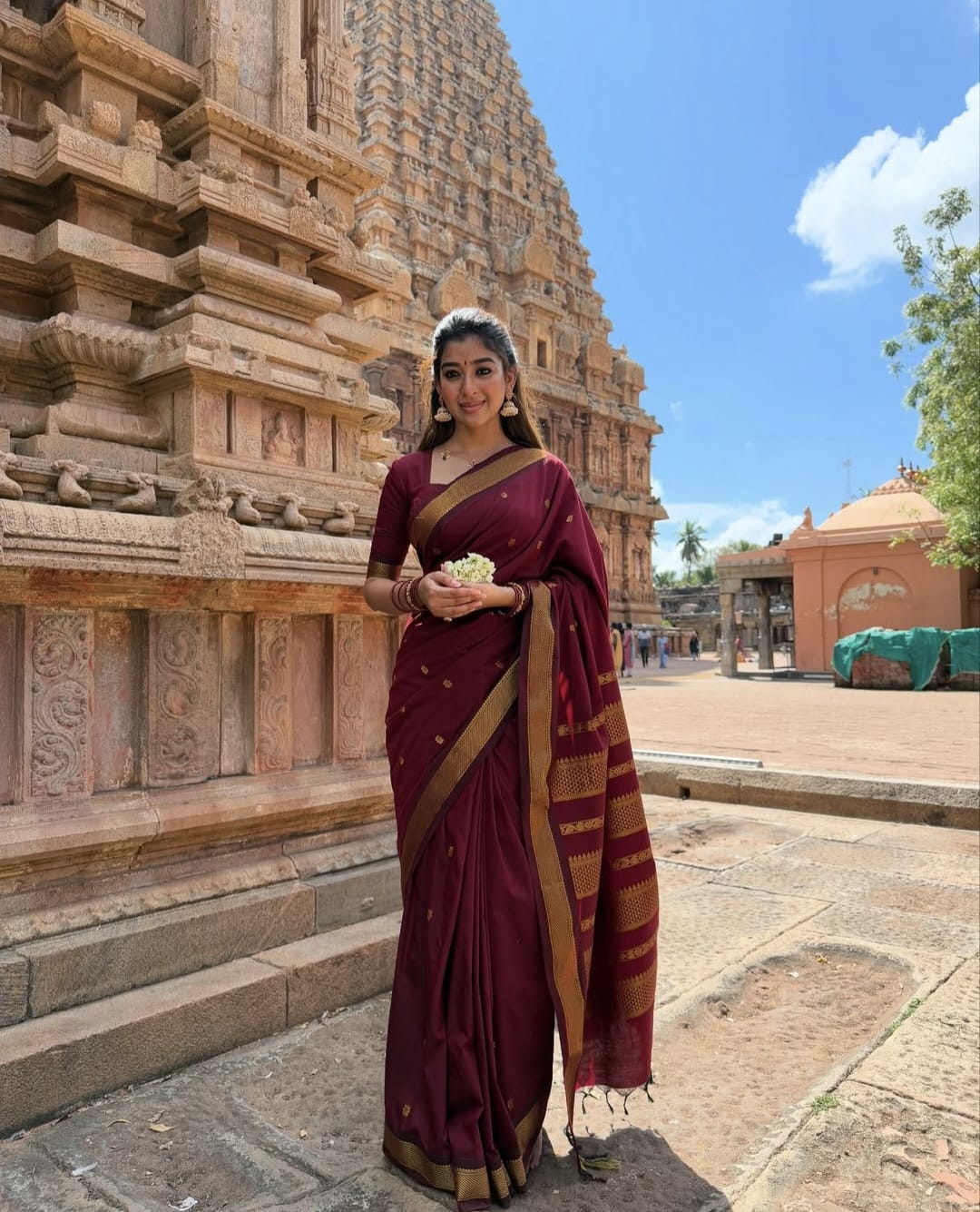 Premium Maroon Gadwal Kalyani Cotton Silk Saree with Rich Gold Zari Border