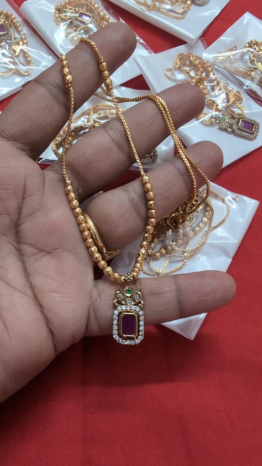 Premium Handmade Ruby Stone Mangalsutra with AD Pendant | Limited Edition Daily Wear Jewelry