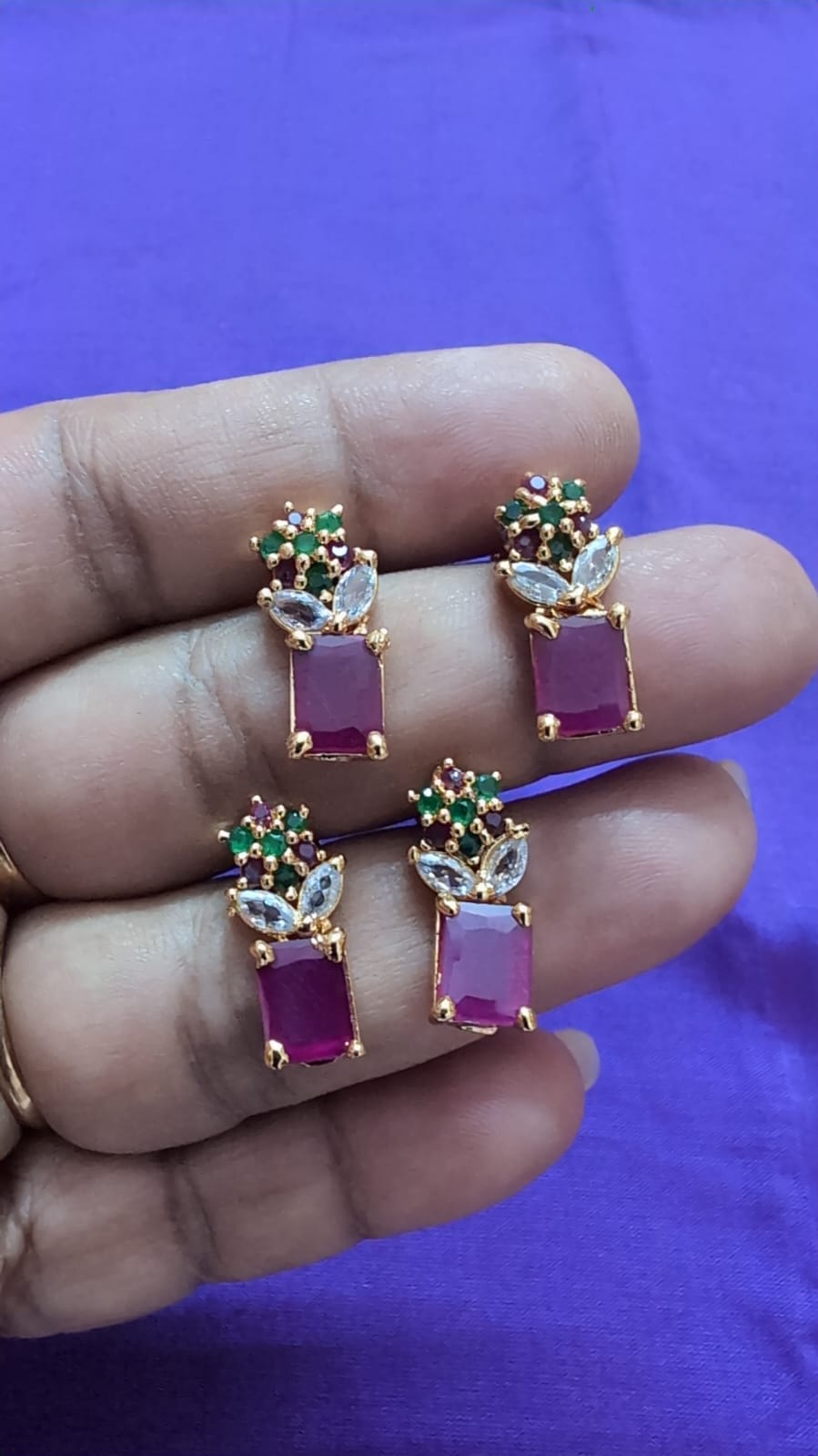 Premium Ruby Floral Stud Earrings with Screw Back | Gold Plated Daily Wear Earrings for Women