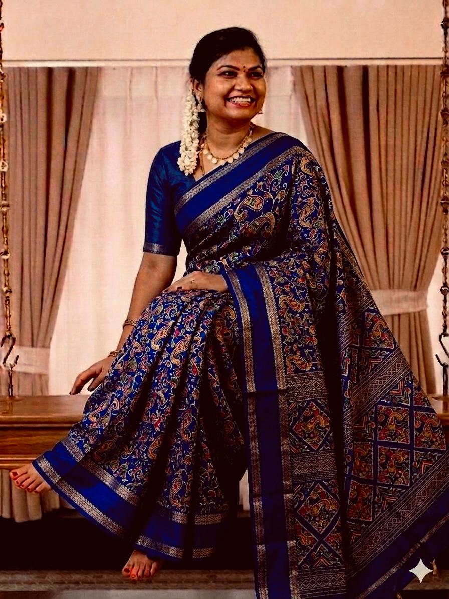 Royal Multicolor Paisley Print Soft Georgette Saree with Running Blouse